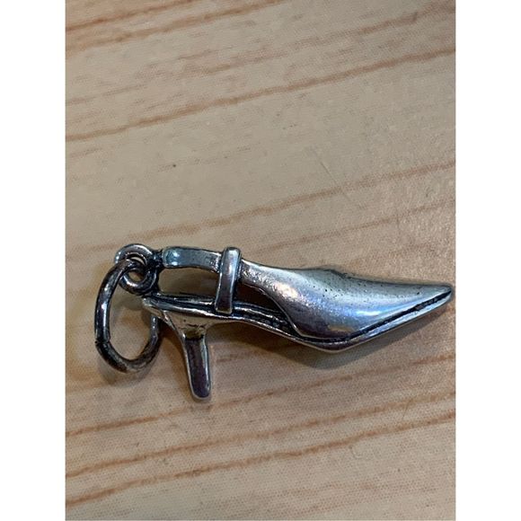 .925 Vintage Sling Back High Heel Shoe Sterling Silver Jewelry Charm - Picture 4 of 14